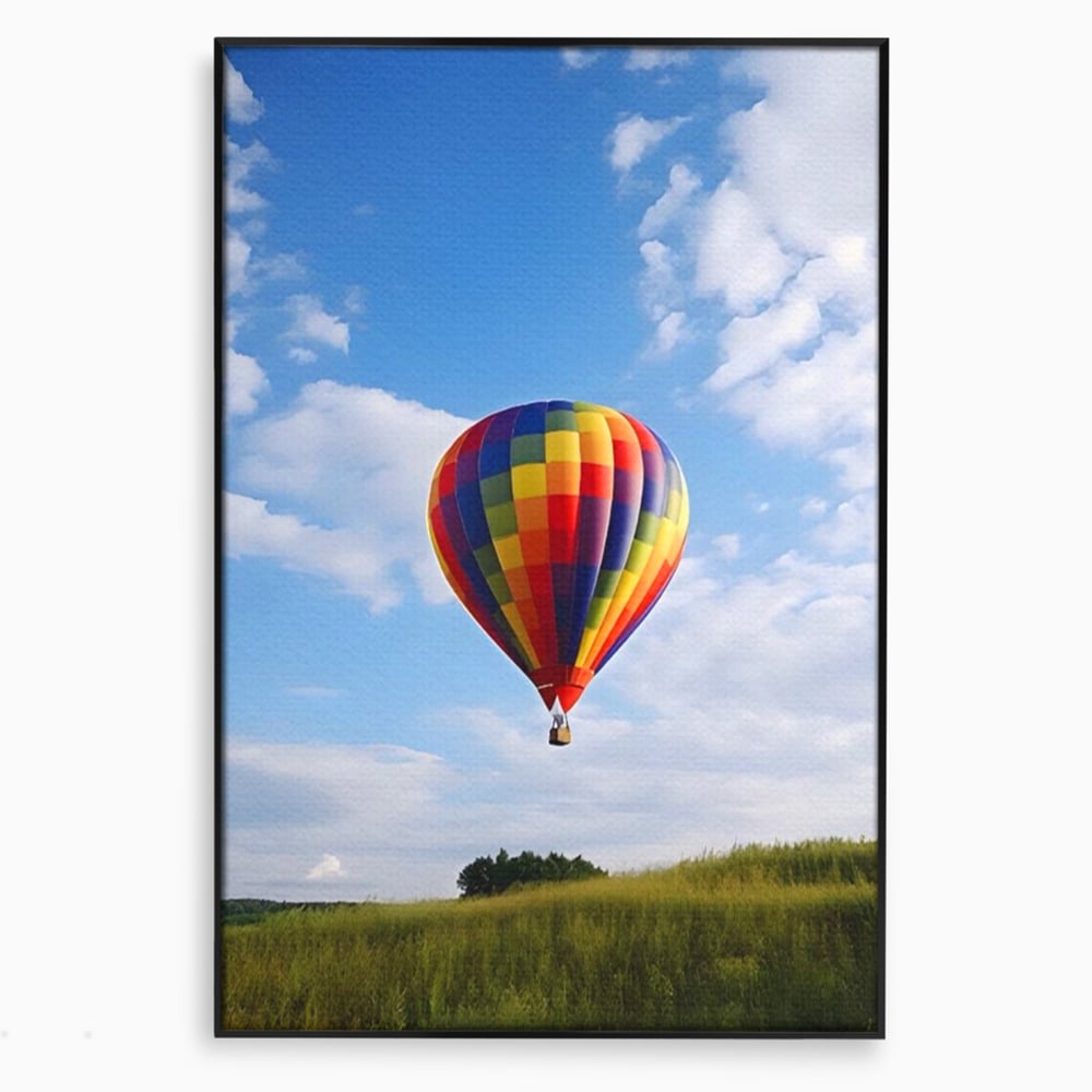 Tablou canvas cu tablou canvas cu balon cu aer cald, in rama de aluminiu negru