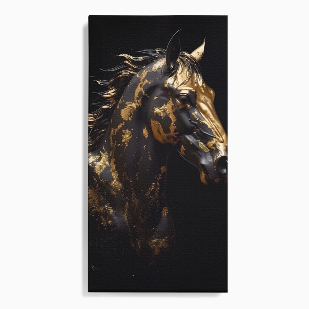 Tablou canvas cu tablou canvas cu un cal negru, fara rama, pe sasiu de lemn