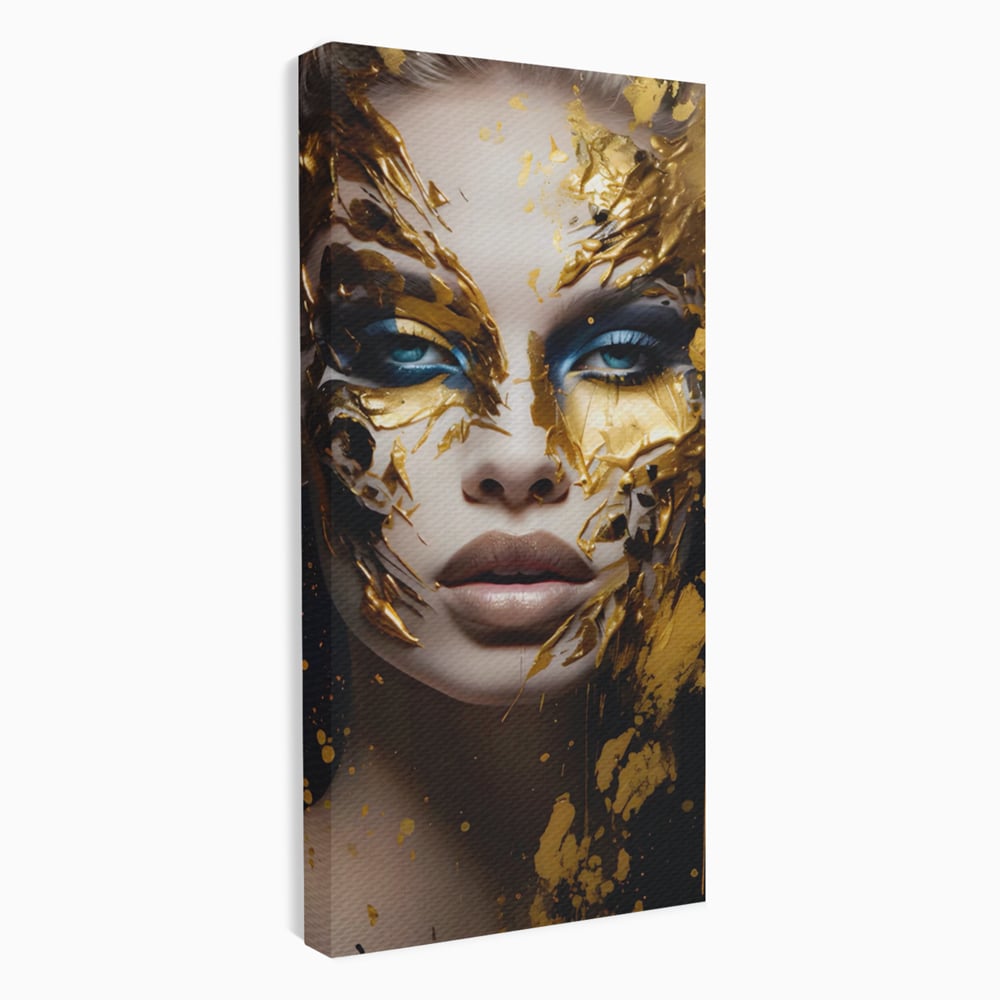 Tablou canvas cu tablou canvas cu portret de femeie si foita de aur, fara rama, pe sasiu de lemn