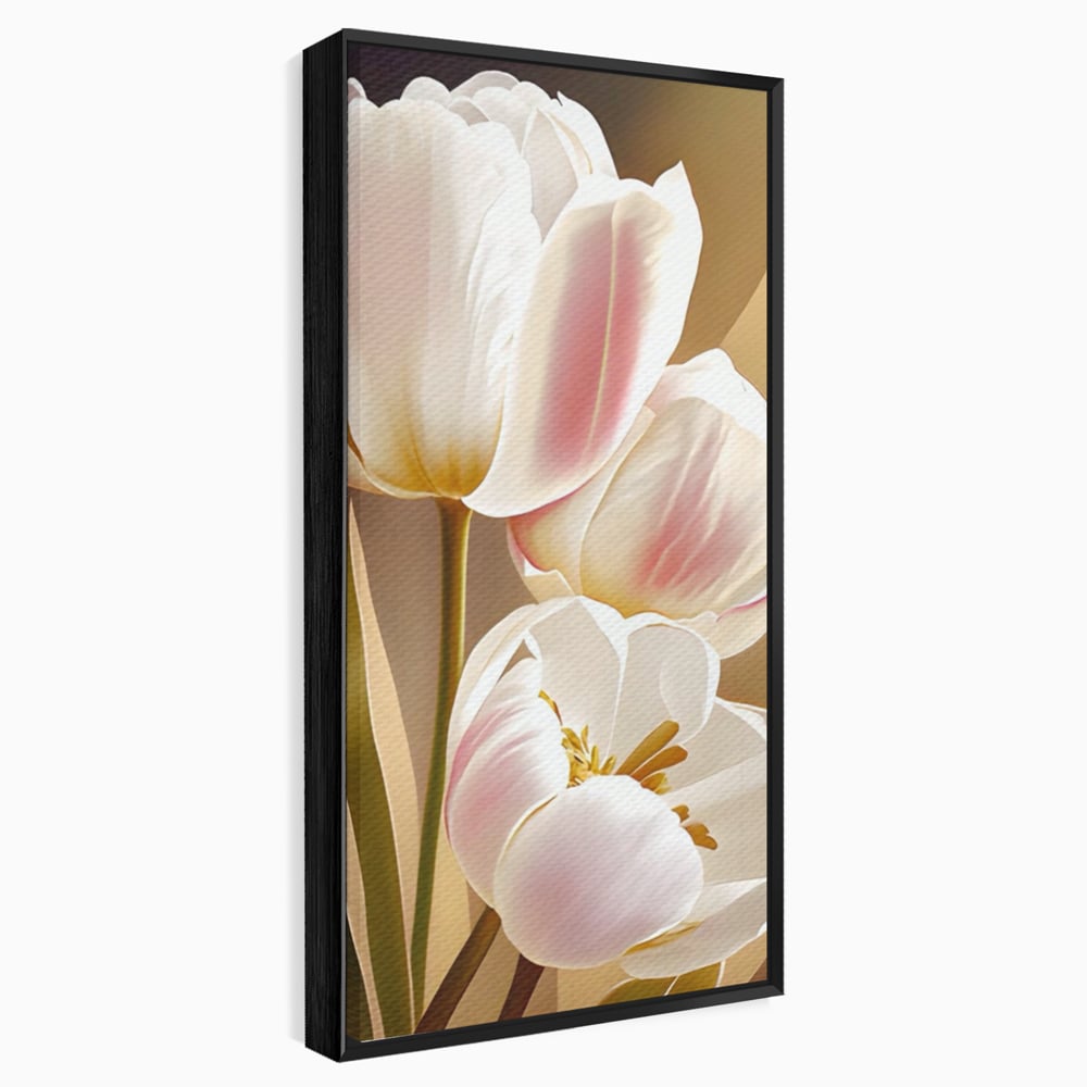 Tablou canvas cu tablou canvas cu trei lalele, in rama de aluminiu negru