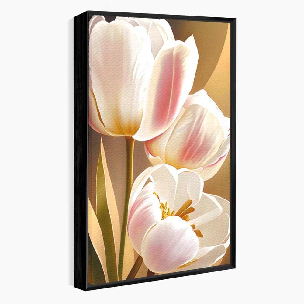 Tablou canvas cu tablou canvas cu trei lalele, in rama de aluminiu negru