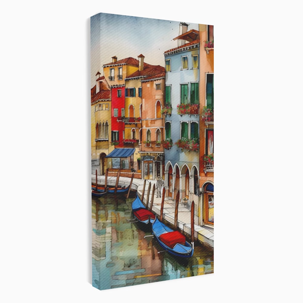 Tablou canvas cu pictura cu canal din venetia si gondole, fara rama, pe sasiu de lemn