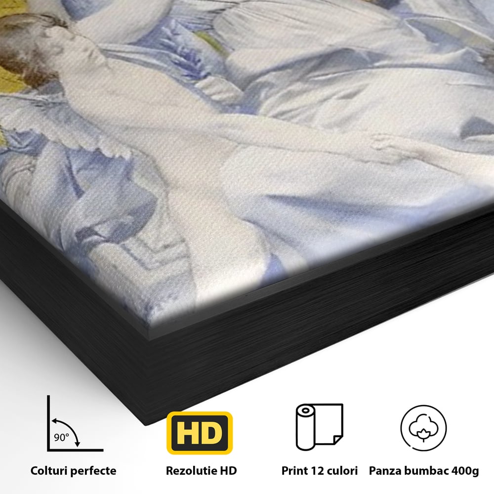 Detaliu al suprafetei: tablou canvas cu mama ingeri si copac, in rama de aluminiu negru