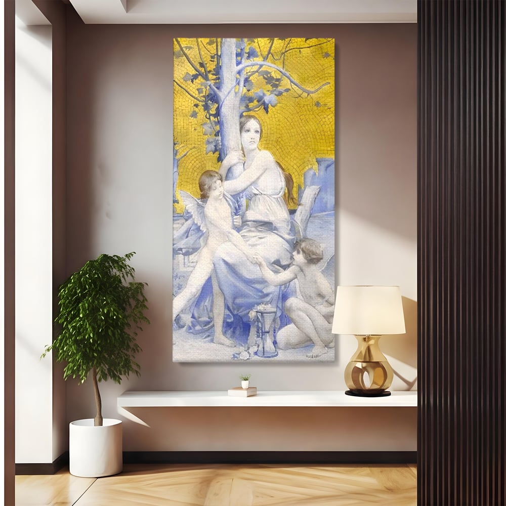 Tablou canvas cu tablou canvas cu mama ingeri si copac, fara rama, pe sasiu de lemn