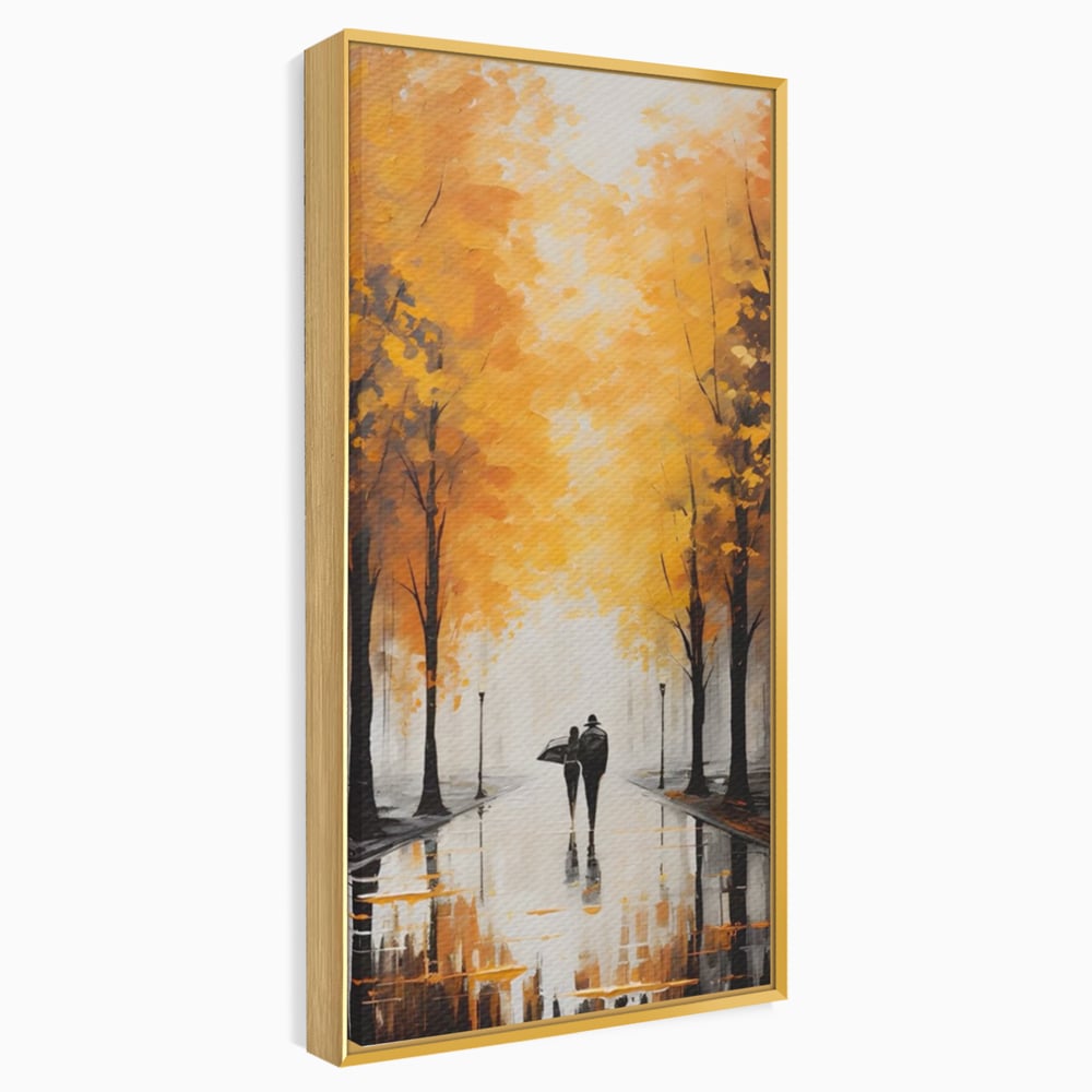 Tablou canvas cu tablou canvas cuplu sub umbrela, in rama de aluminiu auriu