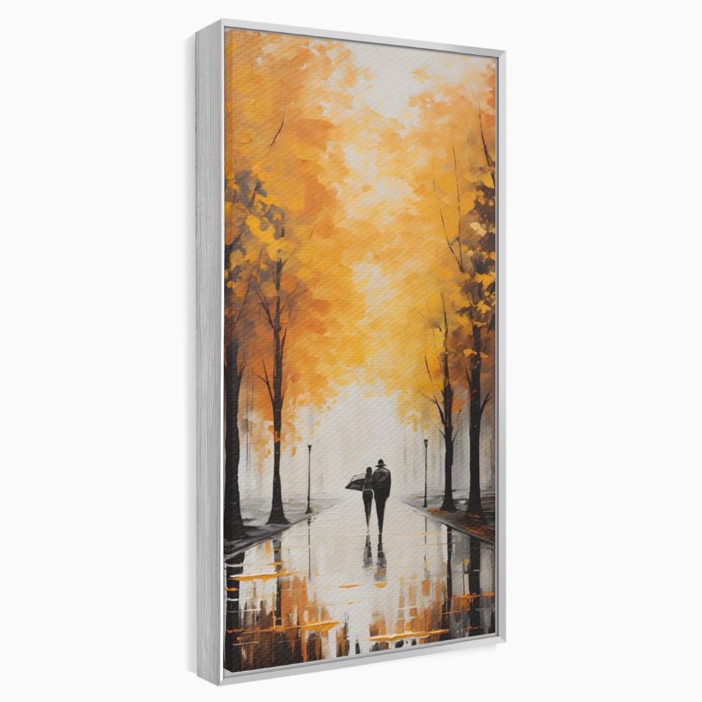 Tablou canvas cu tablou canvas cuplu sub umbrela, in rama de aluminiu argintiu