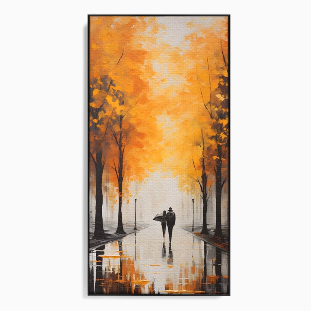 Tablou canvas cu tablou canvas cuplu sub umbrela, in rama de aluminiu negru
