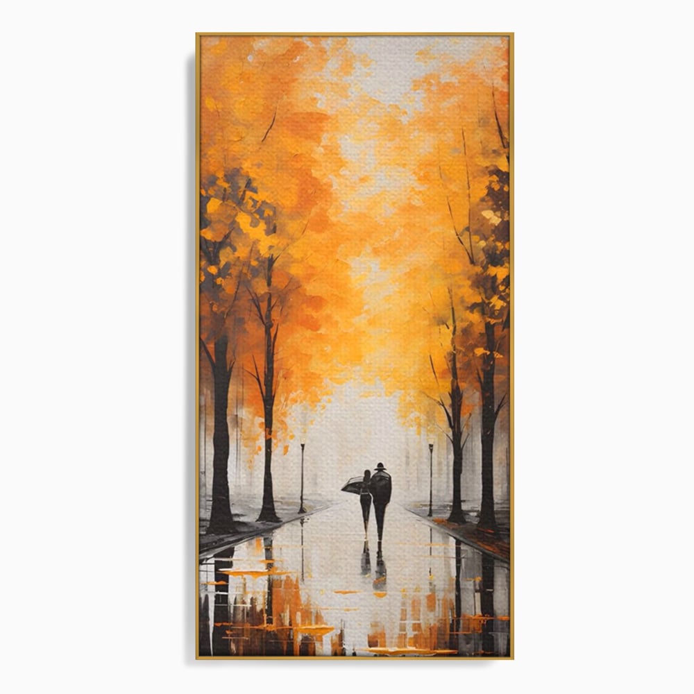 Tablou canvas cu tablou canvas cuplu sub umbrela, in rama de aluminiu auriu