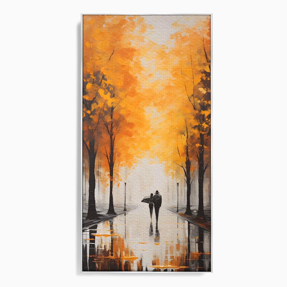 Tablou canvas cu tablou canvas cuplu sub umbrela, in rama de aluminiu argintiu