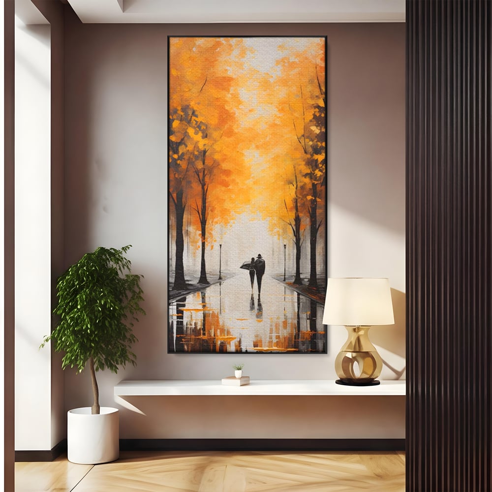 Tablou canvas cu tablou canvas cuplu sub umbrela, in rama de aluminiu negru