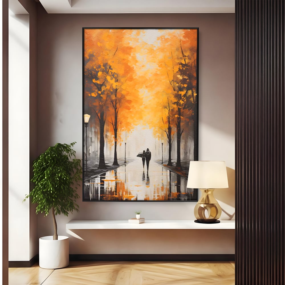 Tablou canvas cu tablou canvas cuplu sub umbrela, in rama de aluminiu negru