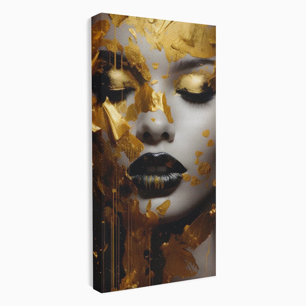 Tablou canvas cu tablou canvas cu portret feminin auriu, fara rama, pe sasiu de lemn