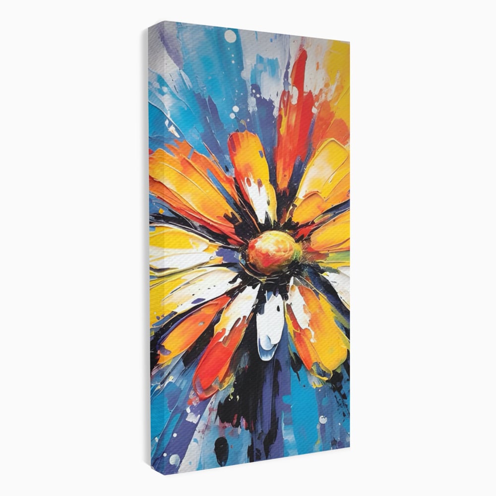 Tablou canvas cu pictura abstracta cu floare colorata, fara rama, pe sasiu de lemn