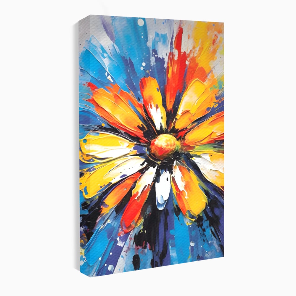 Tablou canvas cu pictura abstracta cu floare colorata, fara rama, pe sasiu de lemn