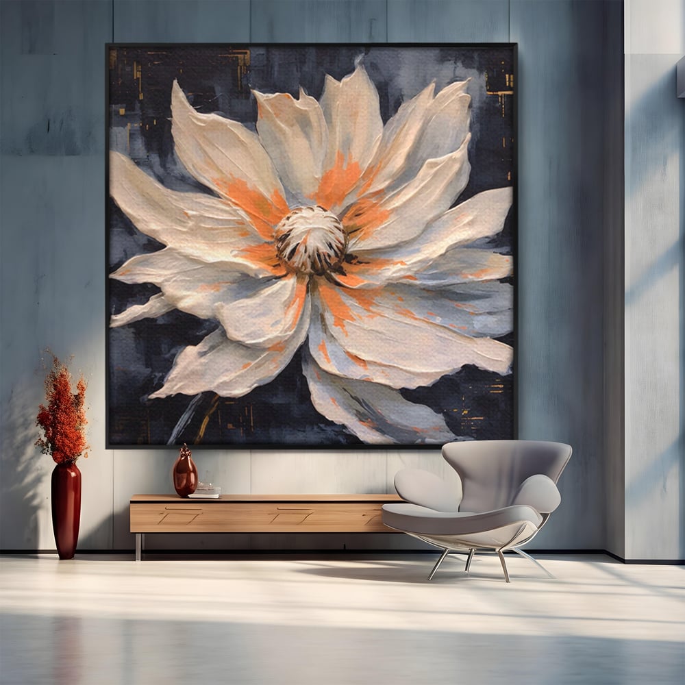 Tablou canvas cu tablou canvas cu floare texturata, in rama de aluminiu negru