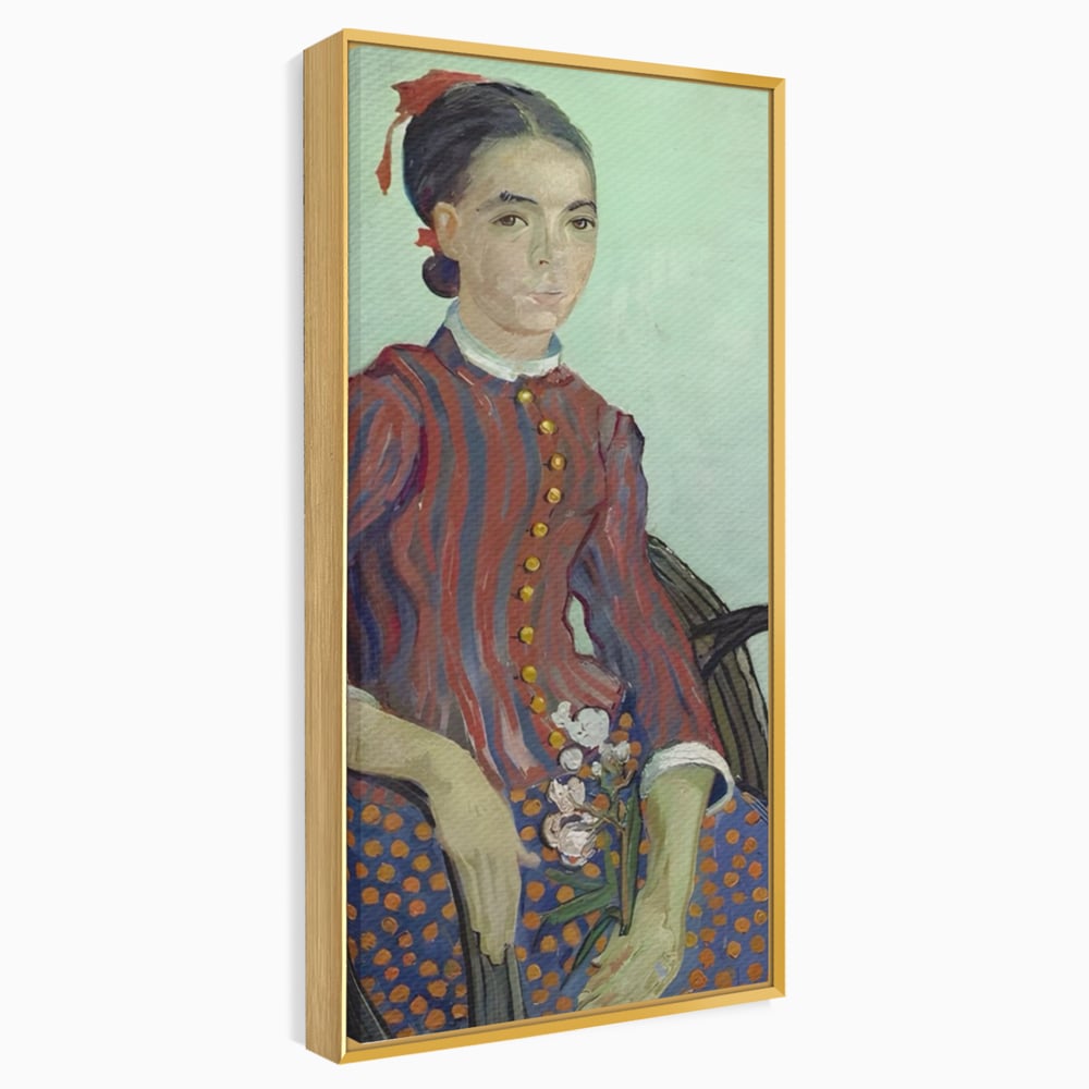Tablou canvas cu reproducere pictura portret feminin, in rama de aluminiu auriu