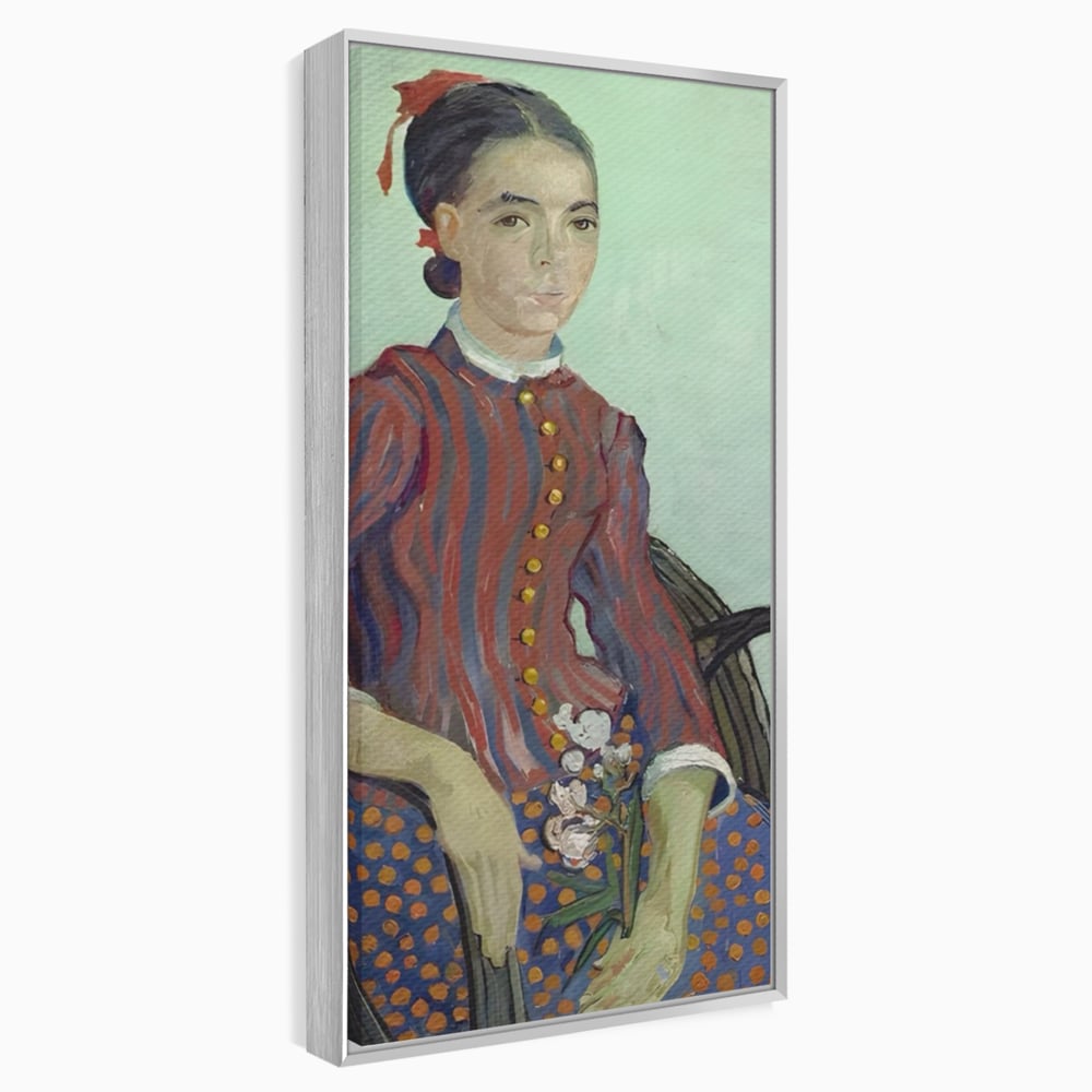 Tablou canvas cu reproducere pictura portret feminin, in rama de aluminiu argintiu