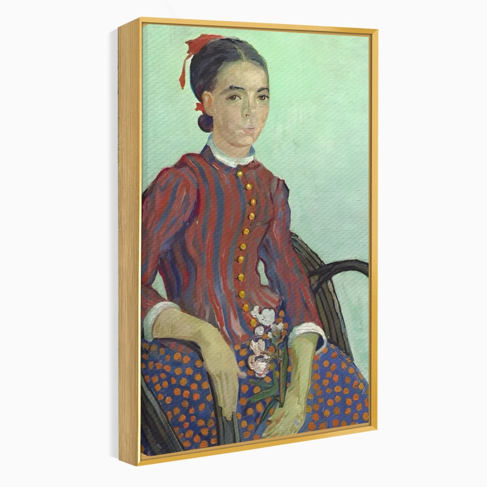 Tablou canvas cu reproducere pictura portret feminin, in rama de aluminiu auriu