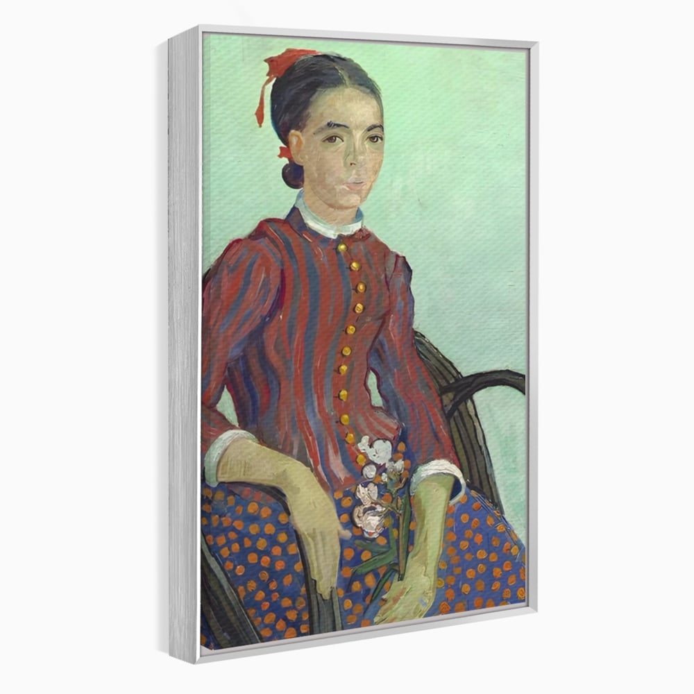 Tablou canvas cu reproducere pictura portret feminin, in rama de aluminiu argintiu