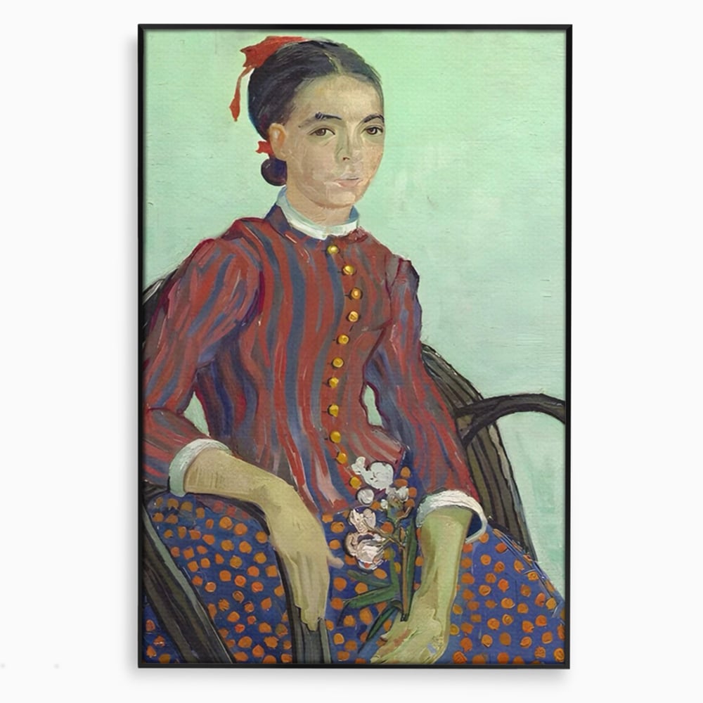 Tablou canvas cu reproducere pictura portret feminin, in rama de aluminiu negru