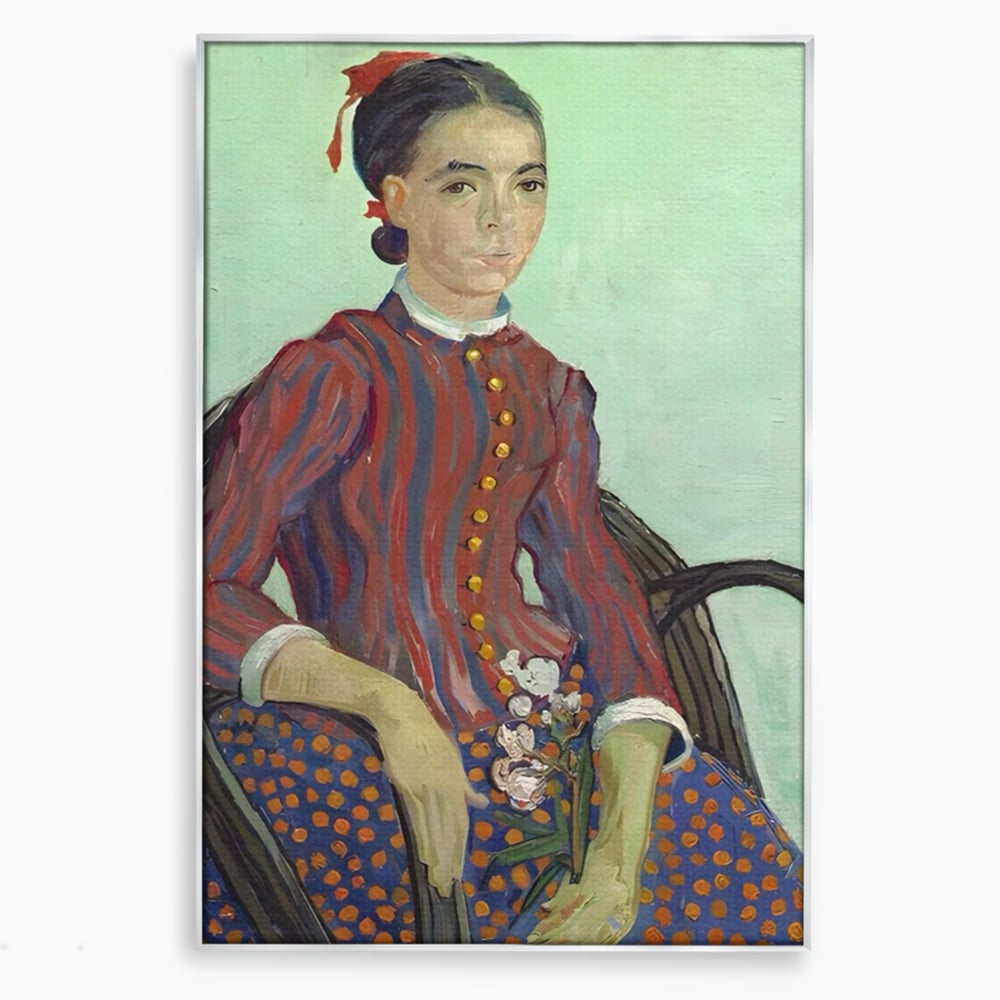 Tablou canvas cu reproducere pictura portret feminin, in rama de aluminiu argintiu