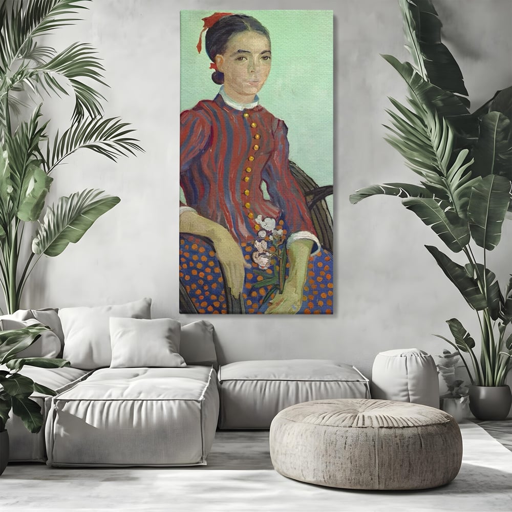 Tablou canvas cu reproducere pictura portret feminin, fara rama, pe sasiu de lemn, pe perete intr-un living