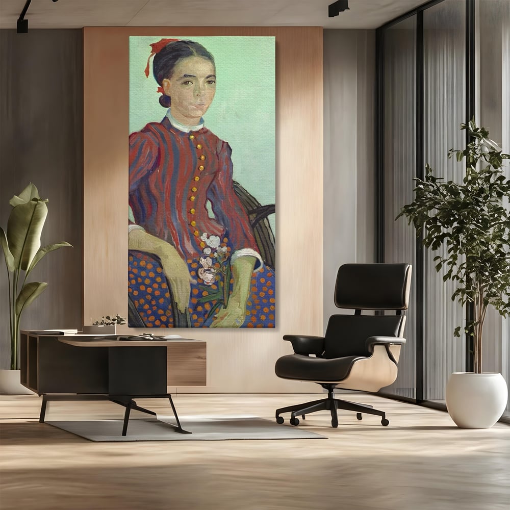 Tablou canvas cu reproducere pictura portret feminin, fara rama, pe sasiu de lemn, pe perete intr-un birou