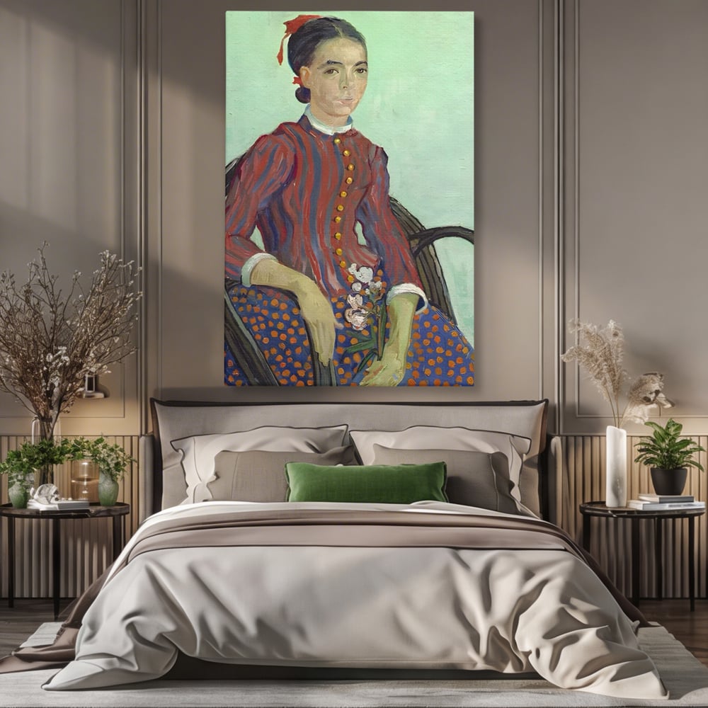 Tablou canvas cu reproducere pictura portret feminin, fara rama, pe sasiu de lemn, pe perete intr-un dormitor