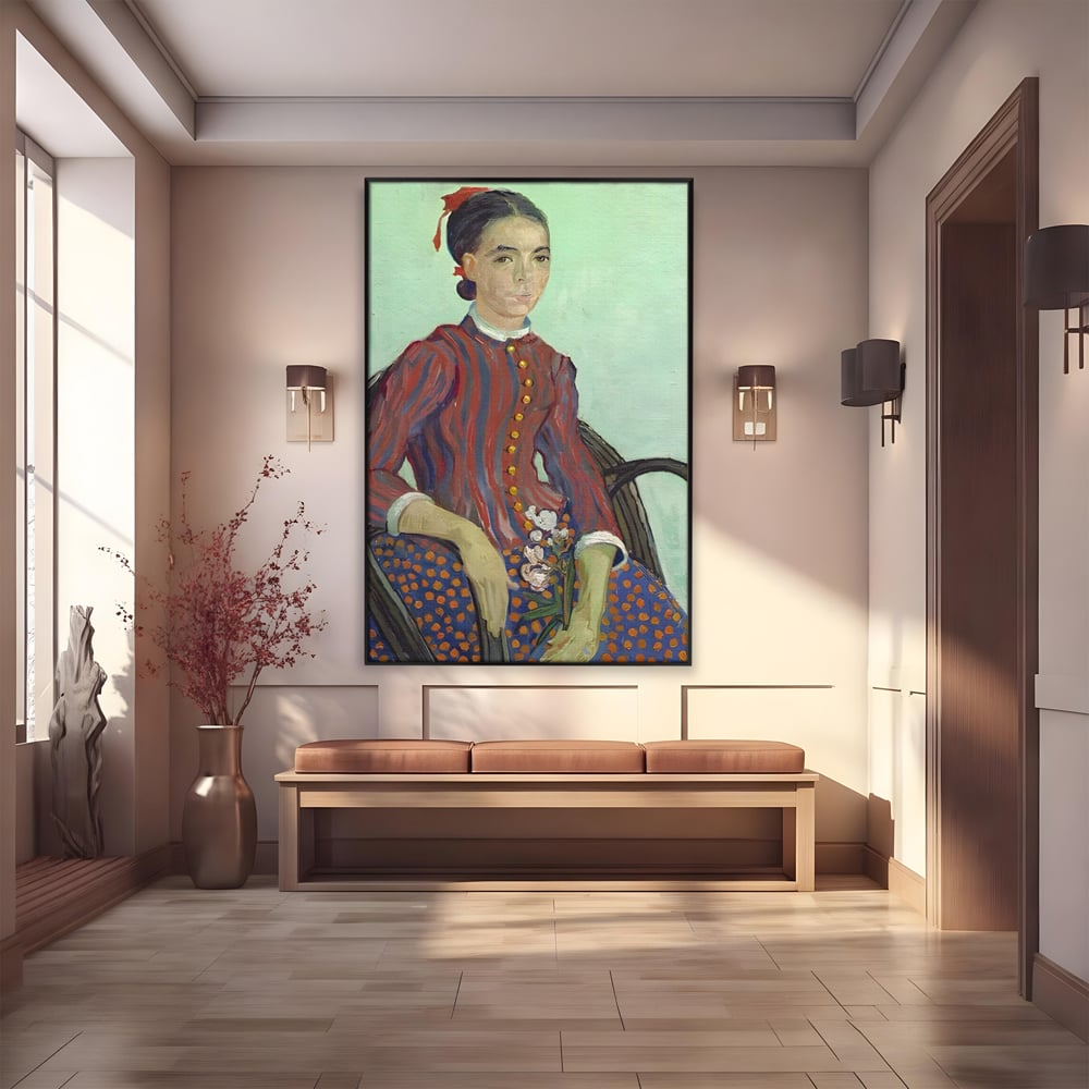 Tablou canvas cu reproducere pictura portret feminin, in rama de aluminiu negru