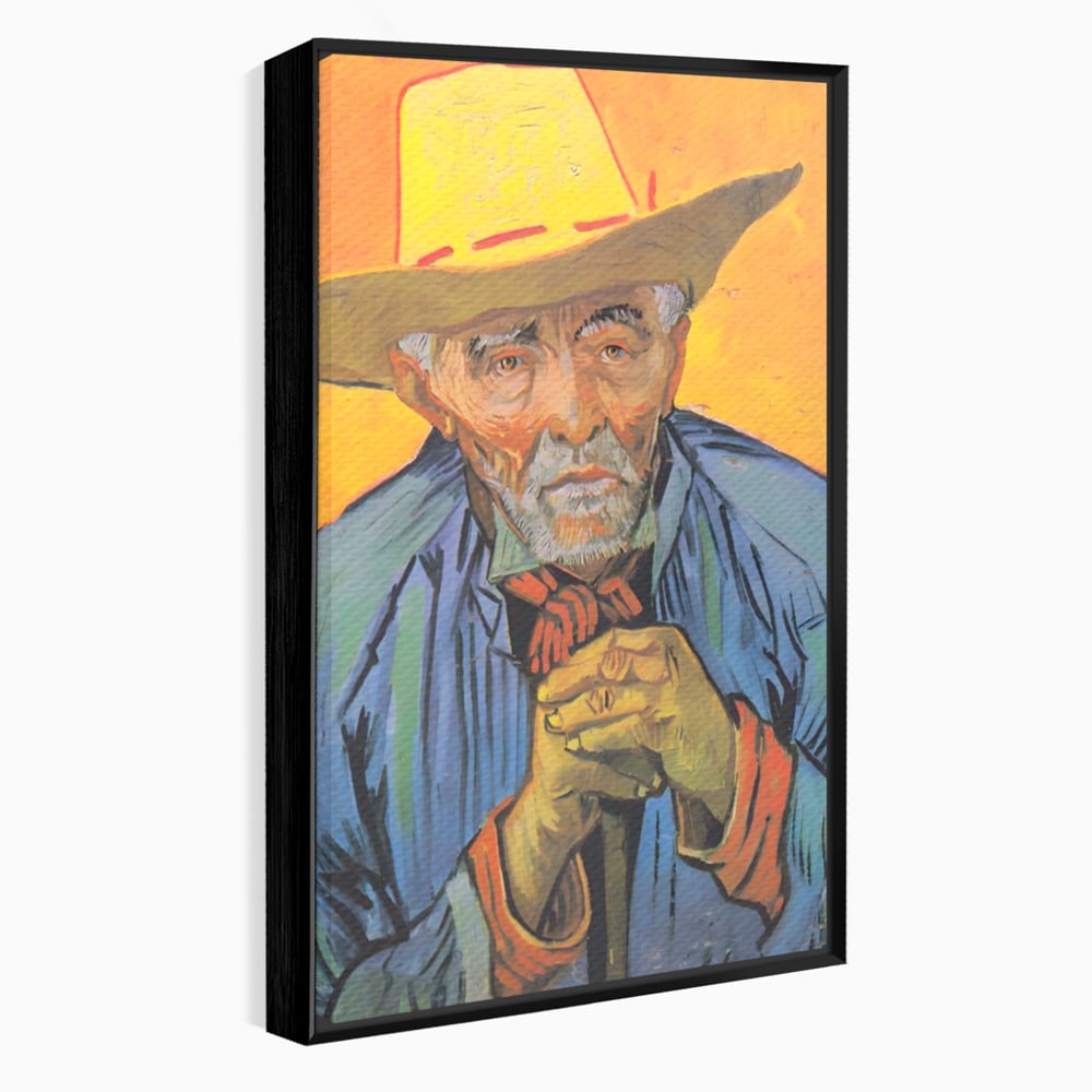 Tablou canvas cu tablou canvas cu portretul unui batran cu palarie, in rama de aluminiu negru