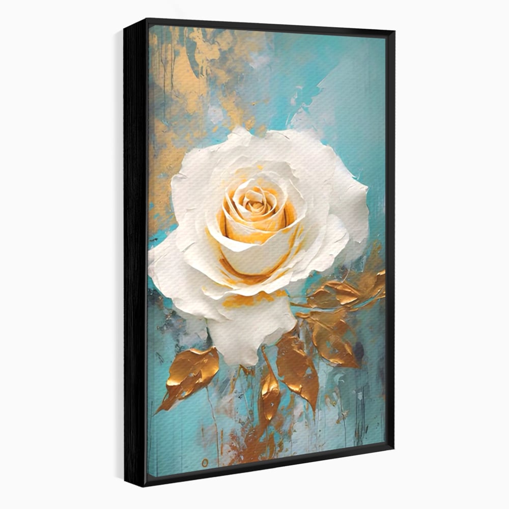 Tablou canvas cu tablou canvas cu trandafir alb, in rama de aluminiu negru