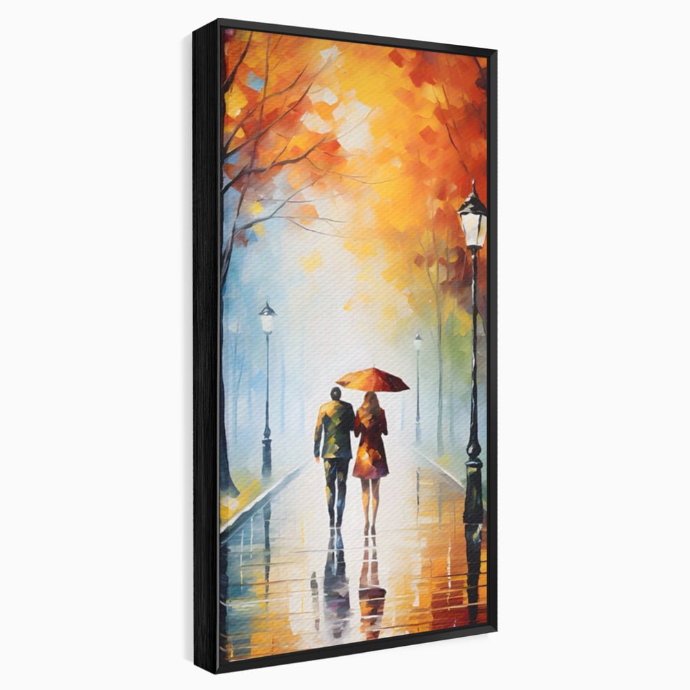 Tablou canvas cu tablou canvas cuplu sub umbrela, in rama de aluminiu negru