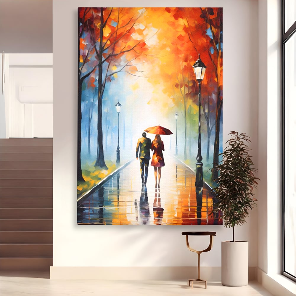 Tablou canvas cu tablou canvas cuplu sub umbrela, fara rama, pe sasiu de lemn