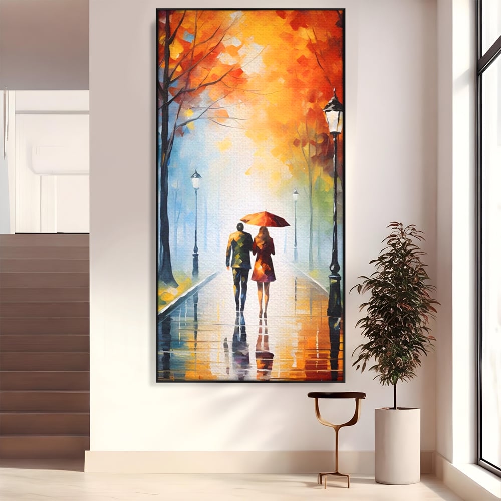 Tablou canvas cu tablou canvas cuplu sub umbrela, in rama de aluminiu negru