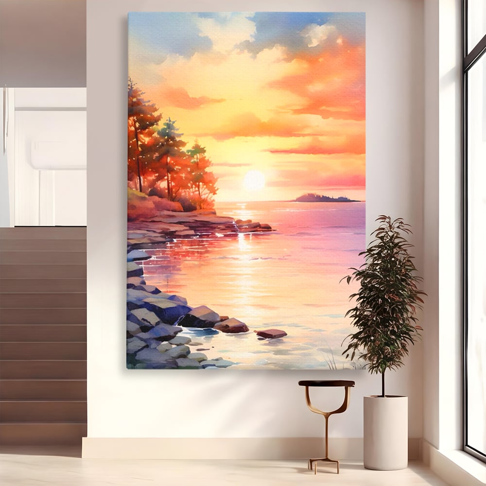 Tablou canvas cu tablou canvas cu peisaj de apus, fara rama, pe sasiu de lemn