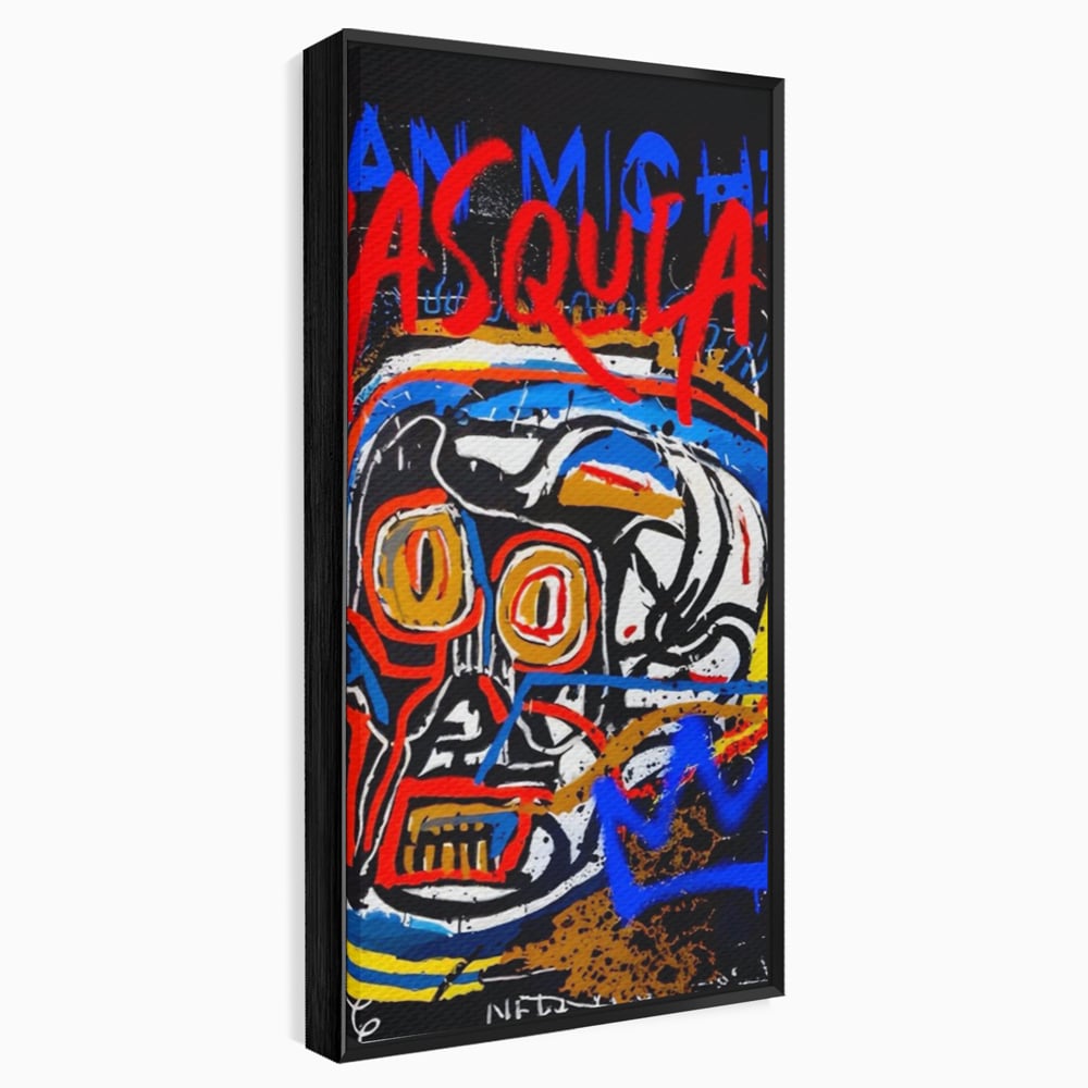 Tablou canvas cu tablou canvas cu portret stil graffiti, in rama de aluminiu negru