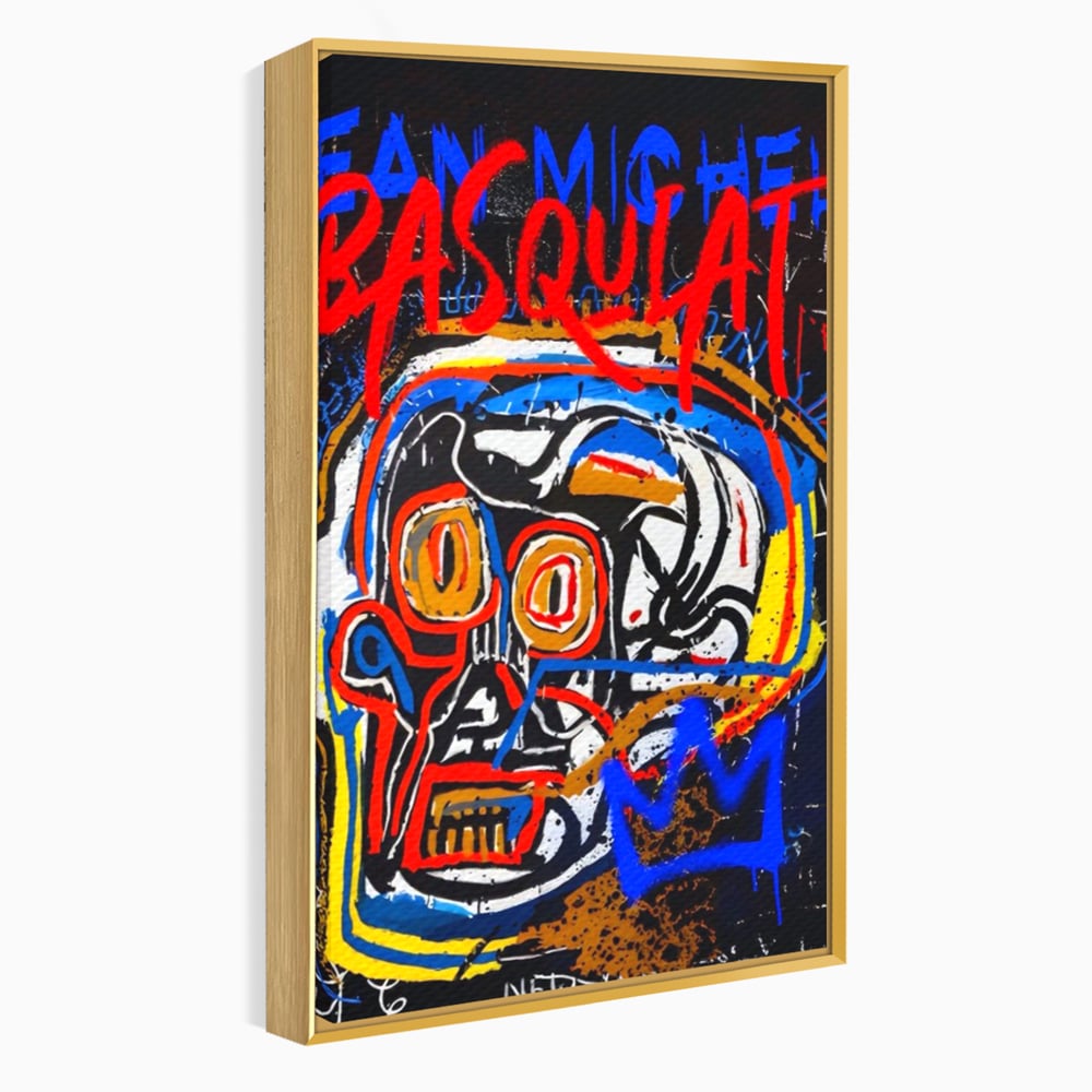 Tablou canvas cu tablou canvas cu portret stil graffiti, in rama de aluminiu auriu