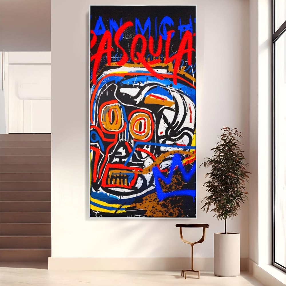 Tablou canvas cu tablou canvas cu portret stil graffiti, in rama de aluminiu argintiu