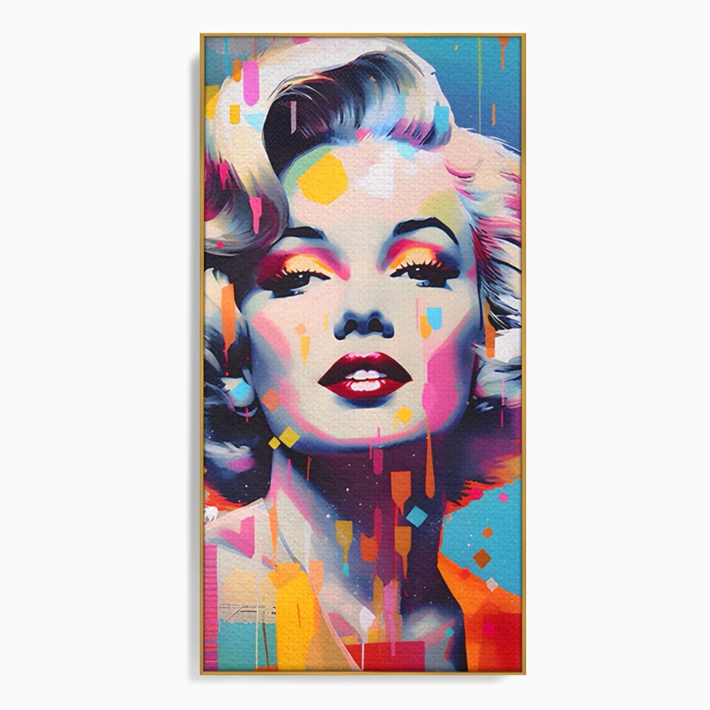 Tablou canvas cu tablou canvas portret pop art marilyn monroe, in rama de aluminiu auriu