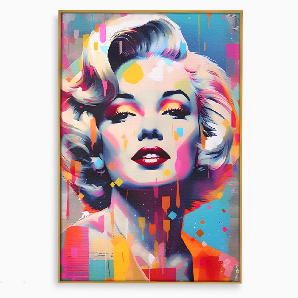 Tablou canvas cu tablou canvas portret pop art marilyn monroe, in rama de aluminiu auriu