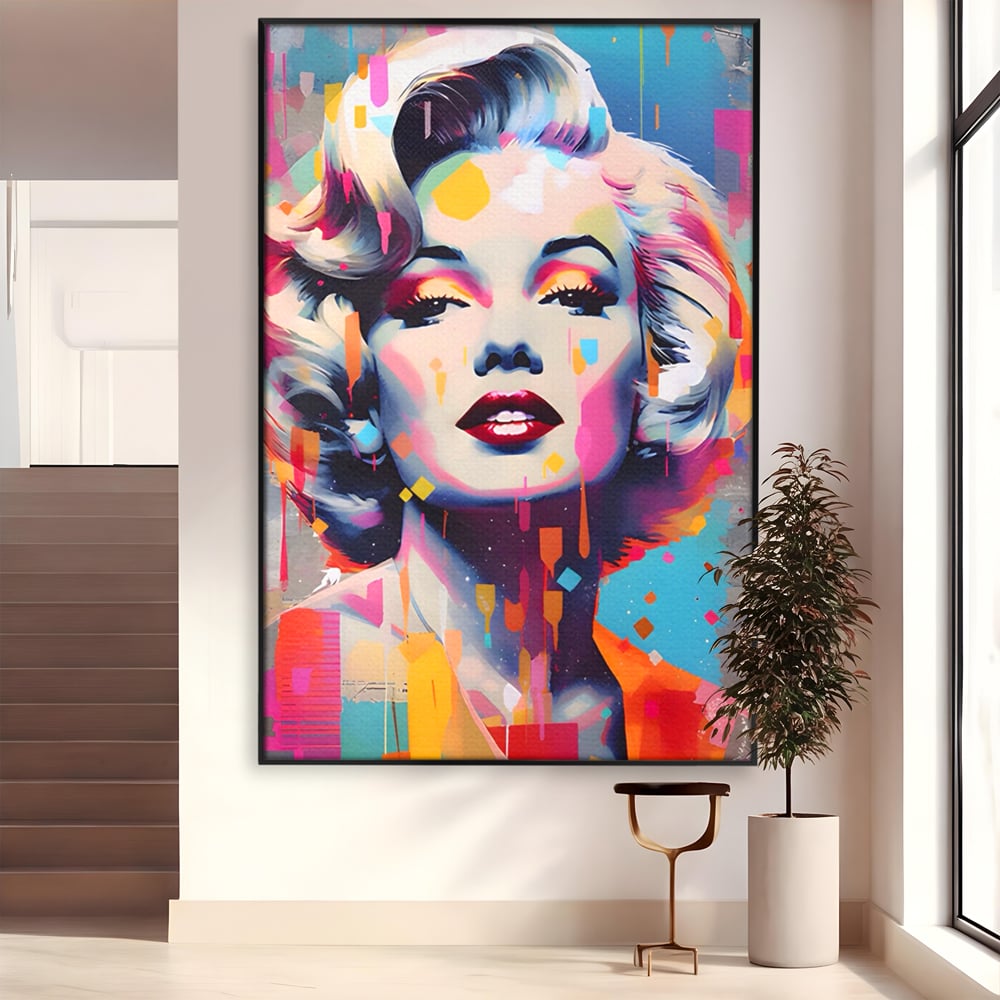 Tablou canvas cu tablou canvas portret pop art marilyn monroe, in rama de aluminiu negru