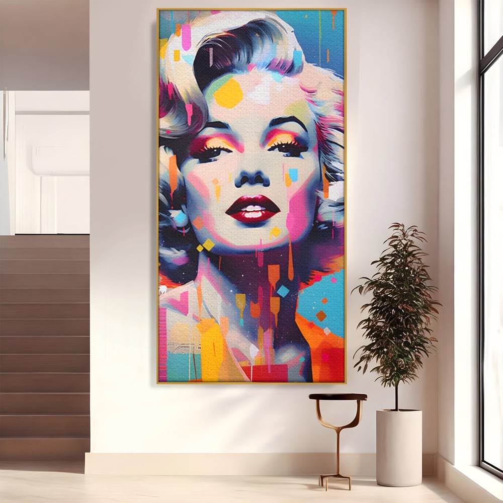 Tablou canvas cu tablou canvas portret pop art marilyn monroe, in rama de aluminiu auriu