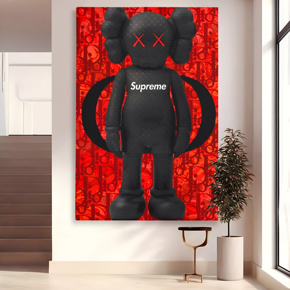 Tablou canvas cu tablou canvas cu robot negru supreme, fara rama, pe sasiu de lemn