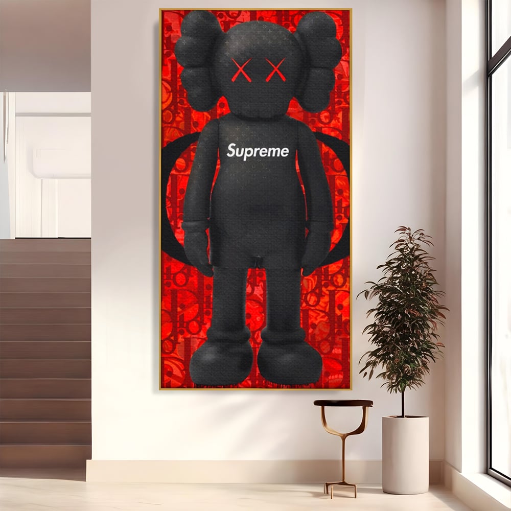 Tablou canvas cu tablou canvas cu robot negru supreme, in rama de aluminiu auriu