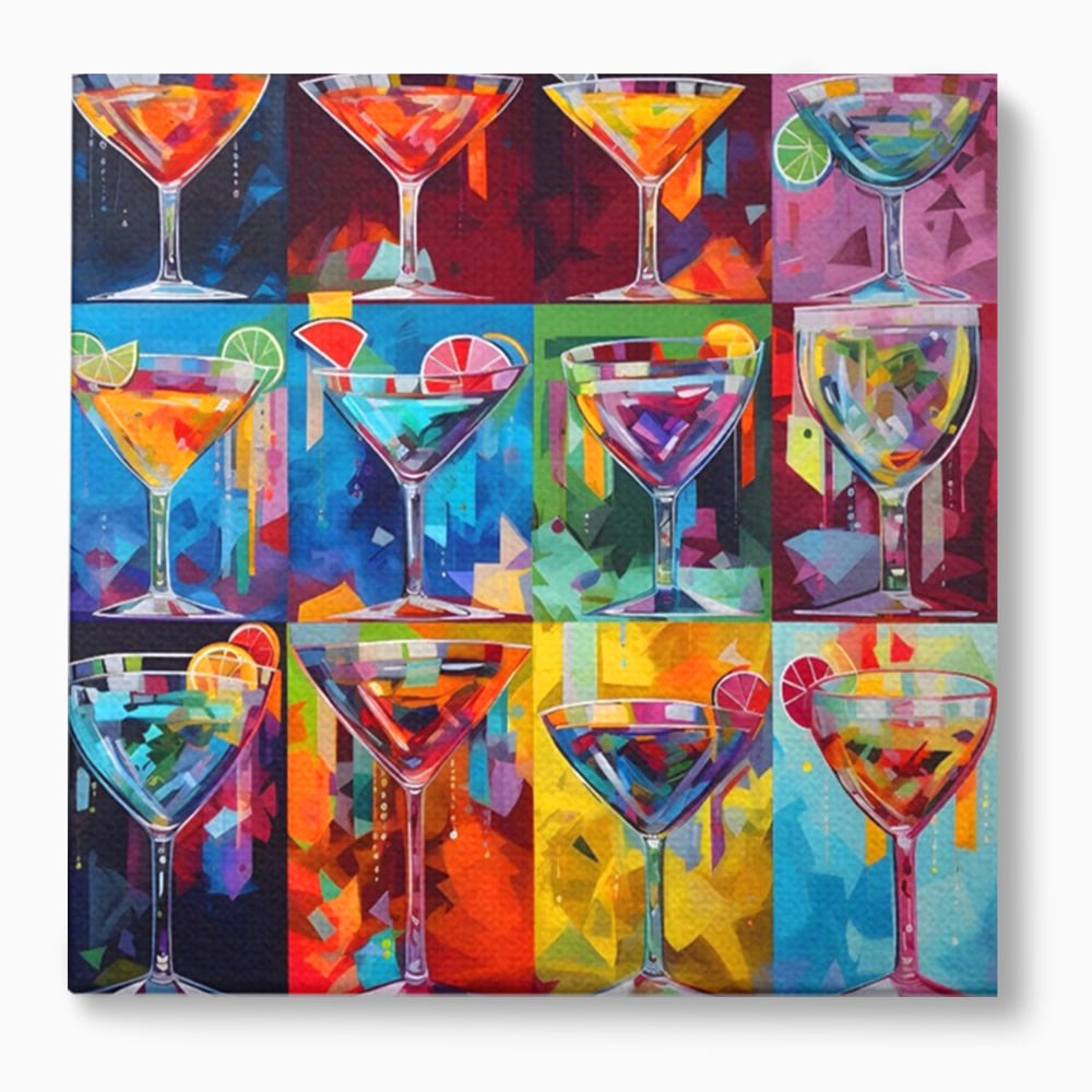 Tablou canvas cu tablou canvas cu pahare de cocktail, fara rama, pe sasiu de lemn