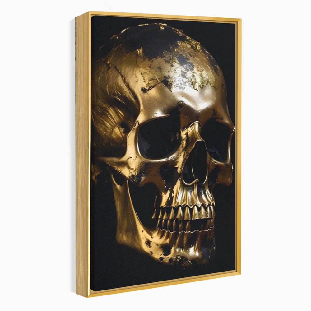 Tablou canvas cu tablou canvas cu craniu auriu, in rama de aluminiu auriu