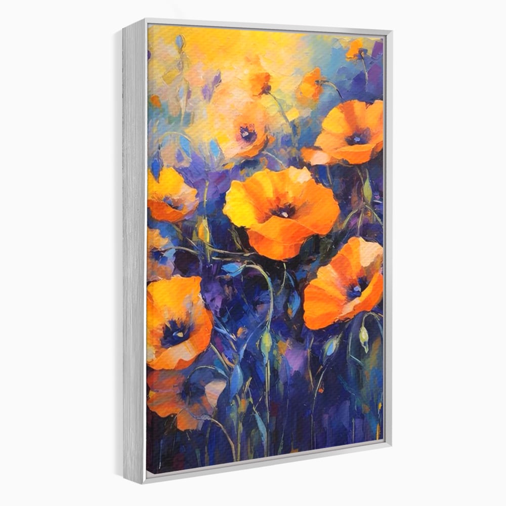 Tablou canvas cu tablou canvas cu maci portocalii, in rama de aluminiu argintiu