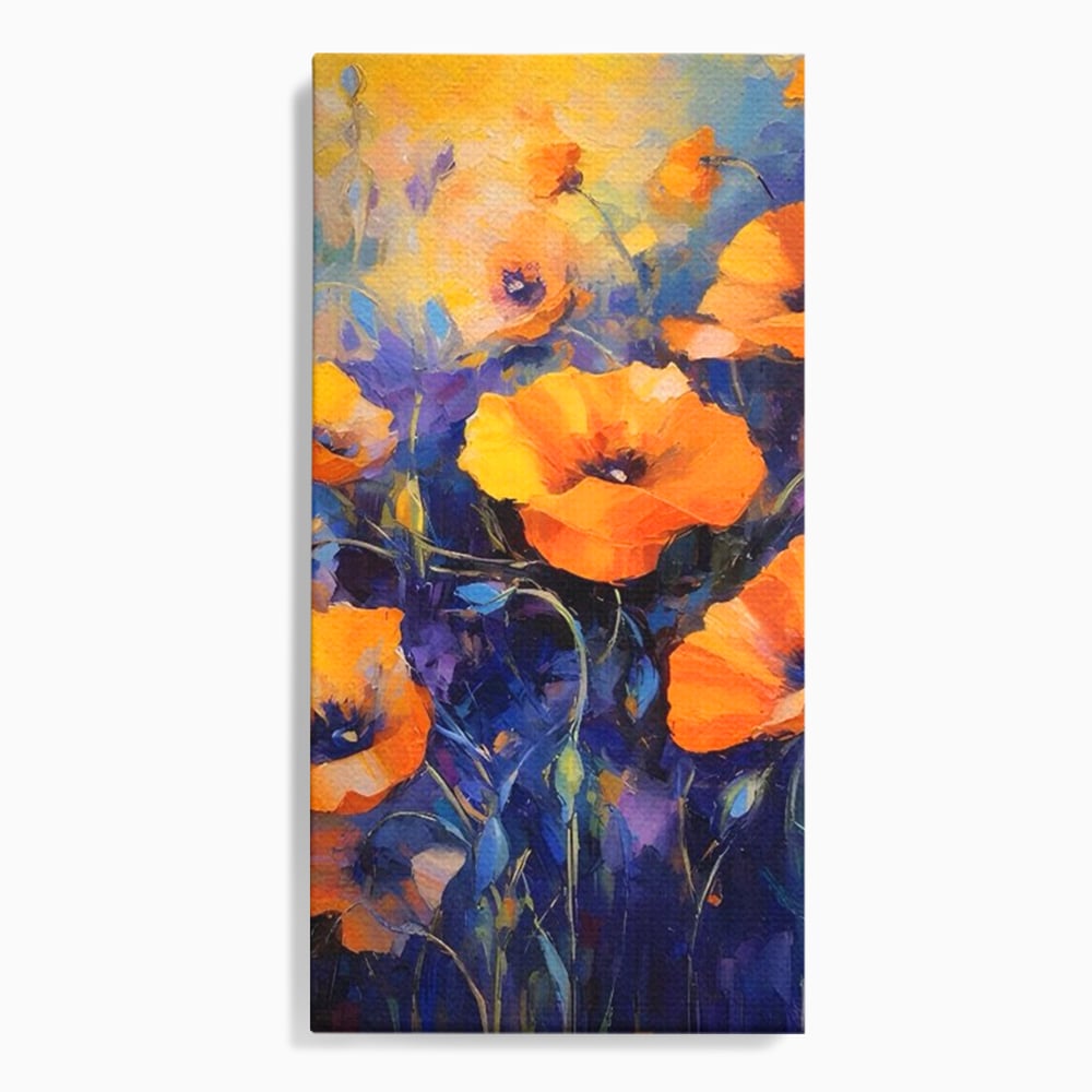 Tablou canvas cu tablou canvas cu maci portocalii, fara rama, pe sasiu de lemn