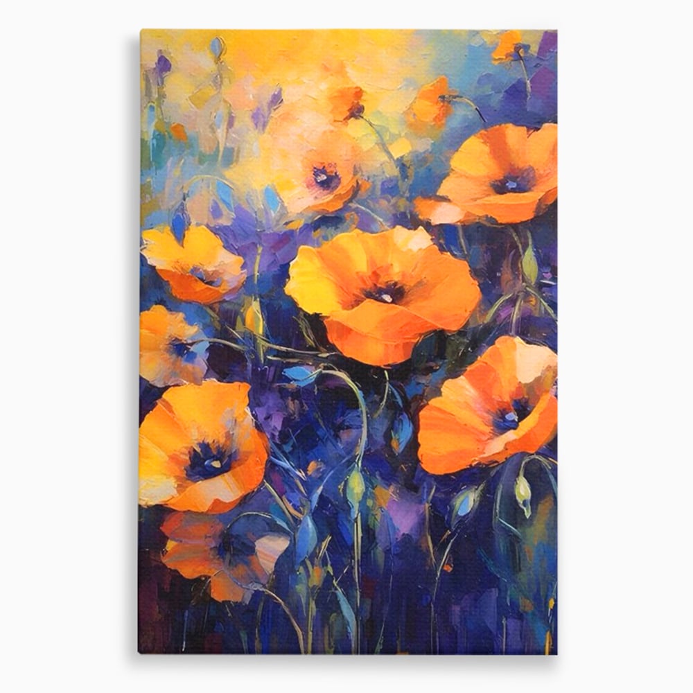 Tablou canvas cu tablou canvas cu maci portocalii, fara rama, pe sasiu de lemn