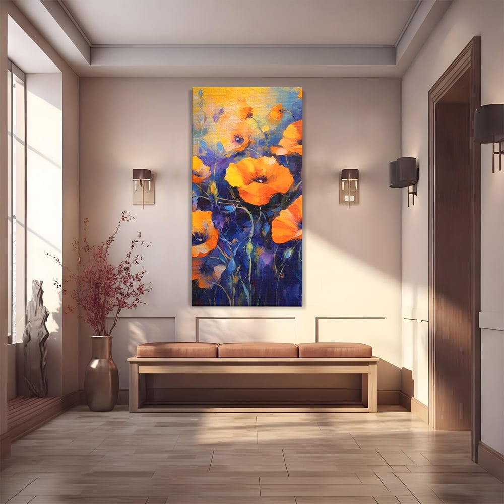 Tablou canvas cu tablou canvas cu maci portocalii, fara rama, pe sasiu de lemn